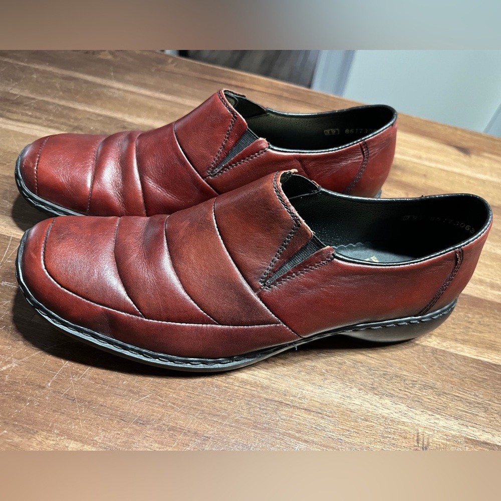 Rieker Women’s Burgundy Leather Slip-On Shoes